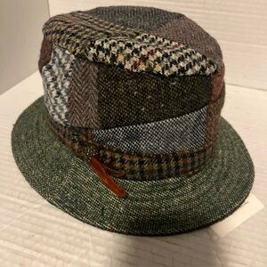 Vintage Quills Ireland Woolen Market Fedora Tweed Hat Patchwork Wool Size Large